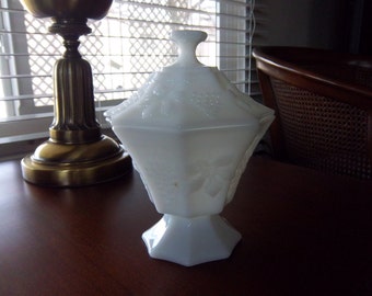 Octagon Milk Glass Covered Compote