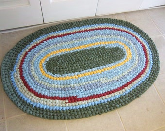 Farm House Country Rug 43" x 28" Crocheted Rag Runner