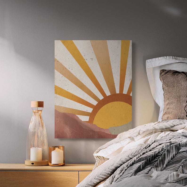 Retro Sunset Wall Art, 70s Inspired Print, Boho Sunrise Decor, Abstract ... - Retro Style Wall Art For Homes With Skylights