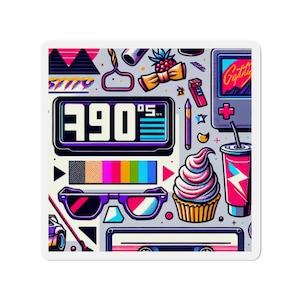 Retro Vibes Die-Cut Magnets, Colorful Fridge Decor, 80s Themed Home Accessories, Fun Gift Ideas, Stylish Kitchen Decoration