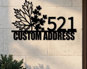 Custom Address Sign, Personalized House Sign with Maple Leaf, Metal Street Number Sign Outdoor, Gifts for Mothers Day, Custom Mom Gifts
