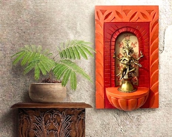 Handgeschnitzter Ganesha Schrein - Indische Messing Idol Wandkunst