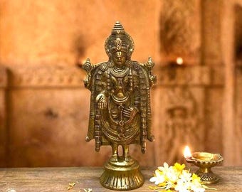 Antike Messing Venkateshwara Statue - Handgefertigtes Lord Balaji Idol, Home Puja Decor