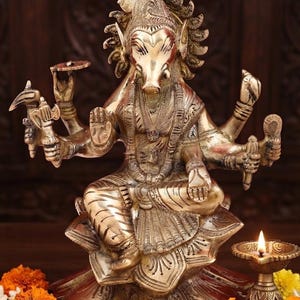 Handcrafted Brass Varahi Devi Statue | Hindu Goddess Strength Protection Deity Sculpture