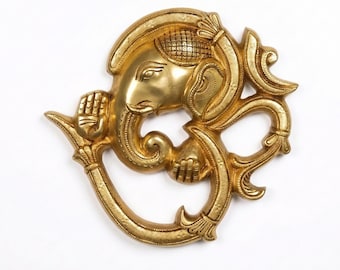 Messing Ganesha Om Wandbehang - Handgefertigtes Lord Ganesh Idol für Home Décor & Puja
