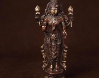 Antike-Finish Bronze Lakshmi Statue - Handgefertigte Hindu Göttin des Reichtum Skulptur
