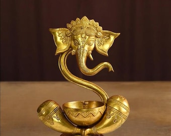 Brass Modern Ganesha Diya ,oil and wick lamp .