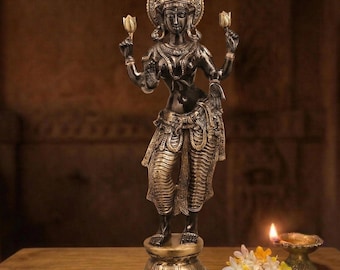Handgefertigte Messing Lakshmi Statue - Rückansicht - Göttin der Göttlichen Göttin
