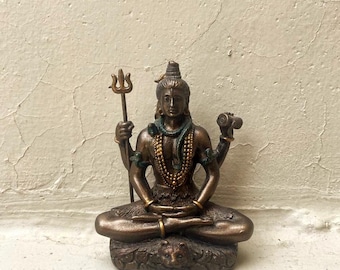 Gebundene Bronze meditierende Shiva-Statue, Mahadev-Idol, spirituelles Yoga-Dekor (3 x 2,5 Zoll)