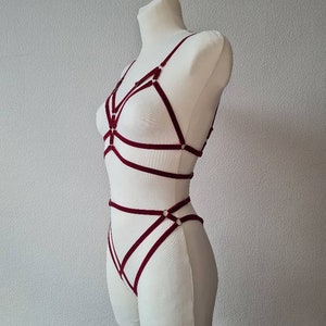 Erotic lingerie,Bondage lingerie. Bodyharness set, Crotchless panties, Sexy lingerie, Erotic Open lingerie, velvet red bondage, image 9