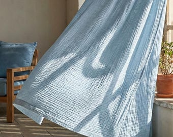 Crinkled Muslin Curtains: 2-Layer Boho Cotton Window Drapes