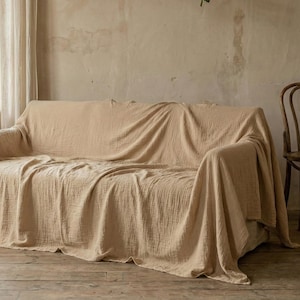 Funda de sofá de muselina hecha a mano, personalizada, de gasa doble de algodón, extragrande, para sala de estar, suave, para decoración del hogar