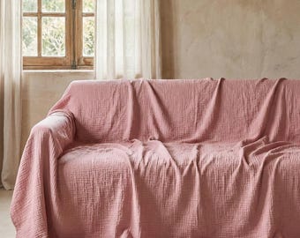 Extra Large Custom Sofa Slipcover Cotton Muslin Couch Cover Double Gauze Cotton Soft Luxury Fabric Loose Sofa Bedspread