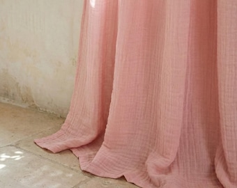 Handmade Crinkled Muslin Curtain Panel: Boho 2-Layer Fabric