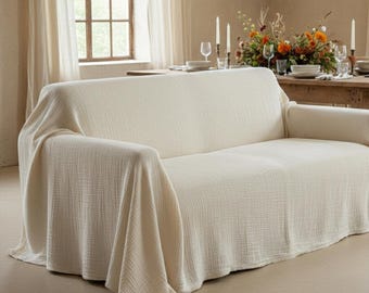 Custom Loose Fit Muslin Sofa Slipcover Extra Large Double Gauze Cotton Couch Cover Living Room Couch Protector Eco Friendly Sofa Cover