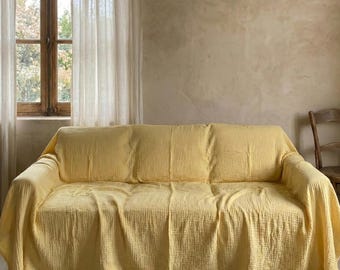 Custom Made Muslin Sofa Cover Extra Large Double Gauze Cotton Sofa Slipcover Living Room Couch Cover, Sofa Protector, Loose Sofa Bedspread