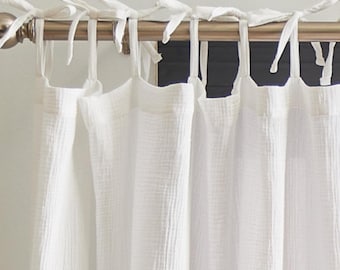 Boho Muslin Cotton Curtain, 2-Layer Crinkled Double Gauze Drapes, Soft Window Panels, Farmhouse Bedroom Living Room Decor Curtains