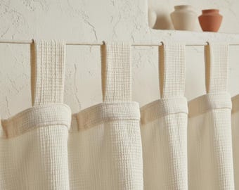 Natural 2 Layer Muslin Curtains, Soft Double Gauze Crinkled Cotton Window Drapes, Custom Size Panels for Living Room