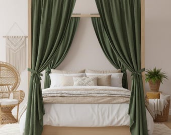 Boho Bed Canopy Curtain, 2 Layer Crinkled Muslin Canopy Panels Bed Drapes, Soft Airy Bedroom Decor Curtains