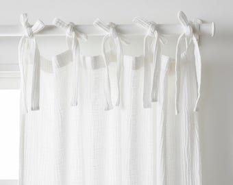 Boho Muslin Cotton Curtains, 2-Layer Crinkled Double Gauze Window Panels for Living Room & Bedroom