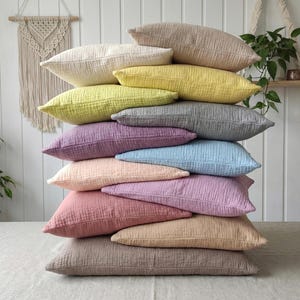 2 PCS Organic 2-Ply Muslin Pillow Covers - Square - Rectangle - Lumbar Pillowcases - 100% Cotton - Soft, Breathable Cooling Pillow Cases