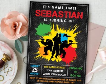 Invitación para Paintball, Invitación de Cumpleaños de Paintball, Fiesta de Cumpleaños de Paintball, Descarga Instantánea, Plantilla Imprimible y Editable de Canva