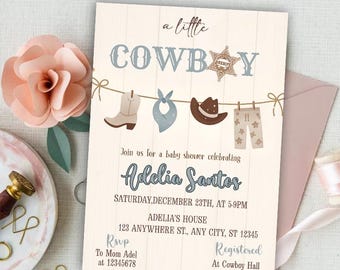 Cute Cowboy Baby Shower Invitation: Western Theme, Editable Canva Template (Digital Download)