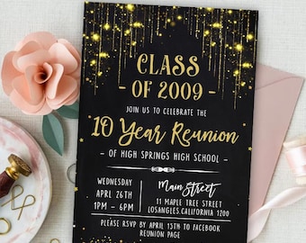 High School Reunion, College Reunion, Chalkboard Style, Printable Invitation, Easy to Use Template, Editable Canva, EDITABLE TEMPLATE DIY
