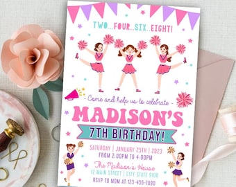 Cheerleader Invitation, Cheerleader Birthday Invitation, EDITABLE Cheer Party Invitation Template, Tween Girl Cheer Squad Birthday CANVA