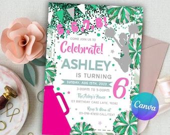 EDITABLE Cheerleader Invitation, Cheerleader Birthday Invitation, Cheer Party Invitation Template, Tween Girl Cheer Squad Birthday CANVA