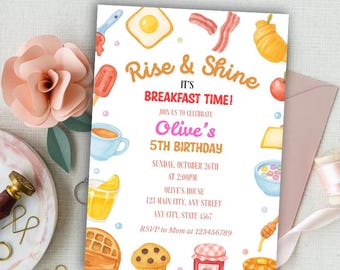 EDITABLE Breakfast Birthday Invitation, Rise and Shine Birthday Invitation, Breakfast Invitation, Breakfast Birthday Party, Brunch Party
