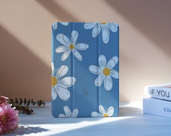 Daisy Blue iPad Case With Pencil Slot For iPad 11/10 A16 10.9", 2025 iPad Air 7/6/5 Gen, Pro 11" 12.9", Mini 6/7, Custom iPad Cover, M2 M4