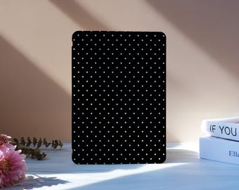Black Polka Dots iPad Case With Pencil Slot For iPad 11/10 A16 10.9", 2025 iPad Air 7/6/5 Gen, Pro 11" 12.9", Mini 6/7, iPad Cover, M2 M4