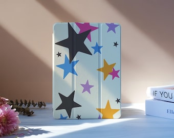 Colorful Stars iPad Case With Pencil Slot For iPad 11/10/9, iPad Pro 11"12.9",iPad Air 7/6 11"13",iPad Pro 12.9"11"2024,iPad Mini 6/7, M4,M2