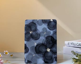 Black Flower Kindle Case with Hand Strap for Paperwhite 12th 7" 11th 6.8", Kindle 2024 Colorsoft, Kindle 12th/11th/10th, Kobo Clara Case