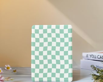 Green Checkerboard Kindle Case with Hand Strap for Paperwhite 12th 7" 11th 6.8",Kindle 2024 Colorsoft, Kindle 12th/11th/10th,Kobo Clara Case