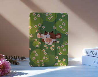 Cow Flowers iPad Case With Pencil Slot For iPad 11/10/9, iPad Pro 11"12.9", iPad Air 7/6 11"13", iPad Pro 12.9"11"2024, iPad Mini 6/7, M4,M2