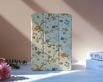 Funda retro floral para iPad con ranura para lápiz para iPad 11/10 A16 de 10,9", iPad Air 7/6/5ª generación (2025), Pro de 11" y 12,9", Mini 6/7, funda completamente nueva para iPad, M2 M4