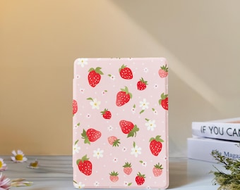 Strawberry Flowers Kindle Hülle mit Handschlaufe Paperwhite 12th 7" 11th 6.8", Kindle Paperwhite 12th 7" 11th 6.8", Kindle 2024 Colorsoft, Kindle 12th/11th/10th, Kobo Clara Hülle."