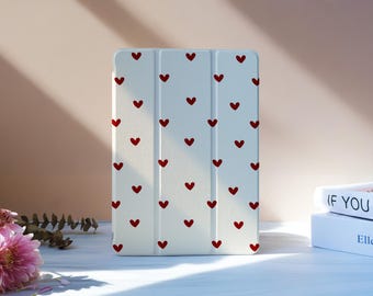 Red Love Heart iPad Case With Pencil Slot For iPad 11/10/9, iPad Pro 11"12.9", iPad Air 7/6 11"13",iPad Pro 12.9"11"2024,iPad Mini 6/7,M4 M2