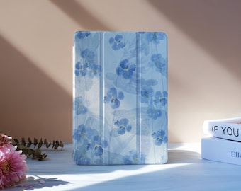 Blaue Blume iPad Hülle mit Pencil Slot für iPad 11/10/9, iPad Pro 11"12.9", iPad Air 7/6 11"13", iPad Pro 12.9"11"2024, iPad Mini 6/7, M4 M2
