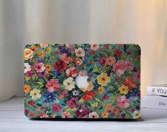 Kleurrijke bloemen MacBook-hoes voor Air 15/13/11 inch, MacBook Pro 13/14/15/16, laptophoezen M4 M3 M2,2025 2024 2023, aangepaste MacBook-hoes