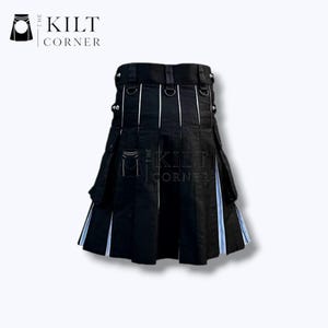 Black & White Cotton Gothic Kilt: Handmade Hybrid Utility Design