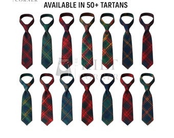 Corbata de lana escocesa para hombre - Corbata formal de tartán para boda. Disponible en más de 50 tartanes de clanes.