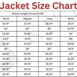 Pu&ograve; includere: Una tabella delle taglie delle giacche di Kilt Corner, con misure in pollici. La tabella include petto, vita, lunghezza manica e lunghezza giacca, con taglie da 34" a 54". Il testo &egrave; in nero e rosso.