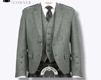 Giacca gilet in tweed verde Lovat: abito da sposa scozzese Argyll da uomo