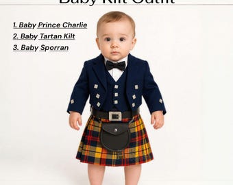 Scottish Baby Prince Charlie Kilt Outfit - 3 Pieces Kilt Outfit for Baby - Highland Tartan Wool Baby Kilt Available in 50+ Clan Tartans