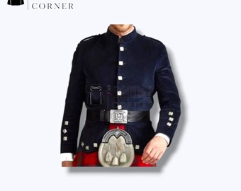 Giacca scozzese blu Kenmore in lana con doppietto Kilt - Giacca militare tradizionale blu Kenmore in lana da uomo - Giacca formale con doppietto Kilt