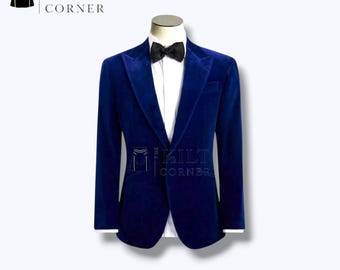 Men's Blue Velvet Blazer Jacket - Wedding Formal Blue Velvet Tuxedo Blazer Jacket - Occasional Party Wear Blue Velvet Blazer Jacket