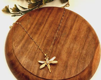 Crystal Dragonfly Pendant Necklace | Gold Plated, Waterproof Chain